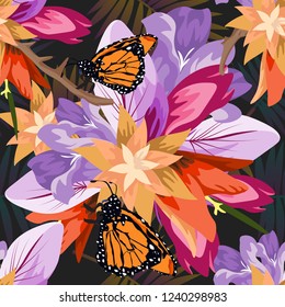 Bright colorful and cute tropical seamless pattern for textile print