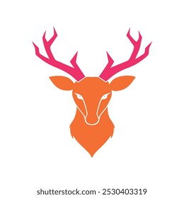 Bright Colorful Deer Head Silhouette Vector in Minimalist Design on White Background