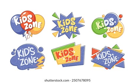 Helle und bunte Designs zeigen lustige und spielerische Kinder Zone Logos perfekt für Kinder Spielbereiche, Aktivitäten