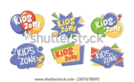 Bright And Colorful Designs Showcasing Fun And Playful Kids Zone Logos Perfect For Children Play Areas, Activities