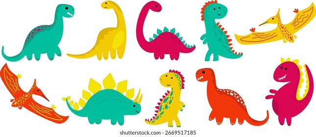 bright colorful dinosaur vector set for children web design party decor cute graphic illustration kids posters invitation cards