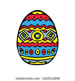 Bright colorful easter egg. Vertical view. Vector hand drawing. Isolated object on a white background. Isolate.