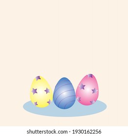 bright colorful Easter eggs isolated on fashionable beige background design template for greeting cards, invitations, banners