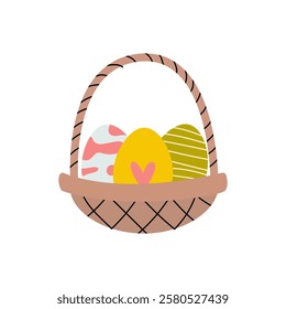 Bright and Colorful Easter Eggs Perfectly Arranged in a Beautifully Woven Basket