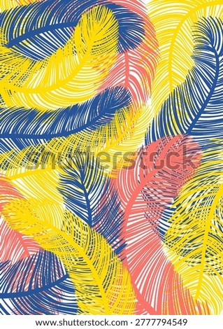 Bright colorful exotic bird feathers texture on transparent background. Ostrich, marabou plumes, plumage. Carnival, masquerade, fashion, glamour design element. Hand drawn flat vector illustration