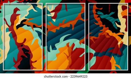 El tríptico expresionista de colores vivos. Un hermoso panel para decoración interior, diseños corporativos, blogs, postales, afiches y tus otros proyectos. Vector.