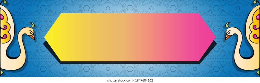 Bright and colorful eye catching truck art, tribal horizontal banner background template with traditional swan and ethnic motives. Empty space on the vibrant board for your text and artistic elements