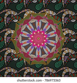 Bright colorful fantasy flowers, leaves, buds on green, black and beige colors with green, black and beige. Floral seamless pattern with watercolor hand drawn elements.