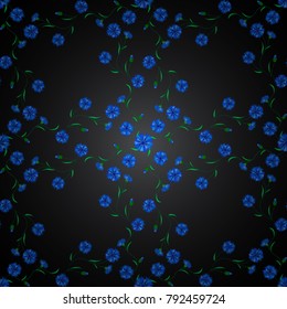 Bright colorful fantasy flowers, leaves, buds on gray, black and blue colors. Floral seamless pattern with watercolor hand drawn elements.
