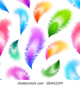 Bright colorful feathers vector seamless pattern