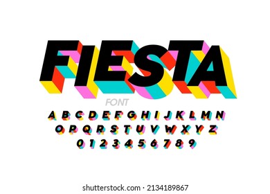 Bright colorful festive style font design, alphabet letters and numbers vector illustration