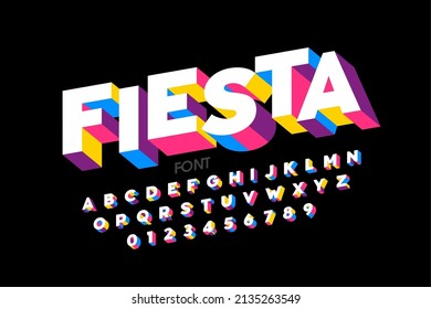 Bright colorful festive style font design, alphabet letters and numbers vector illustration