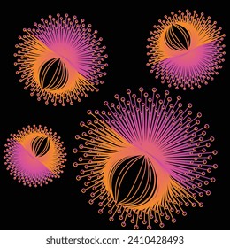 Bright colorful fireworks, abstract radial lines vector illustration.

