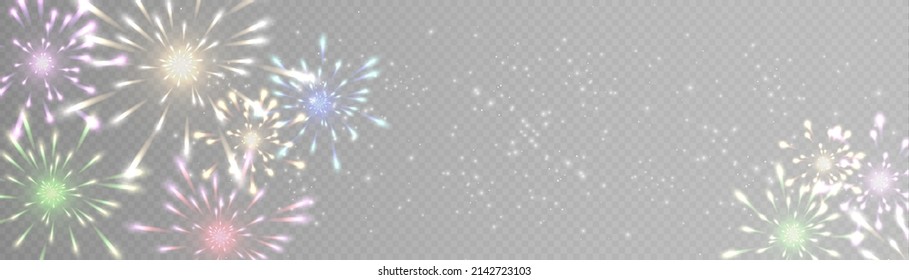 Bright colorful fireworks on a transparent background. Vector