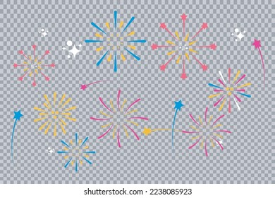 Bright Colorful Fireworks on transparent background