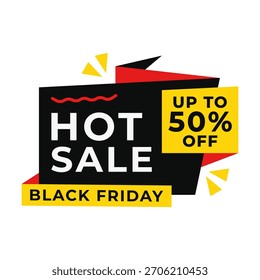 Bright and colorful flat styled hot sale badge for Black Friday promotions, perfect for ads, banners, and digital marketing.