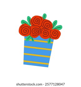 A Bright and Colorful Flower Bouquet Beautifully Arranged in a Striped Pot for Display