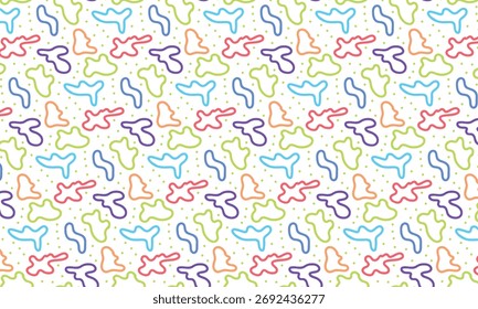 Bright colorful fluid shapes vector pattern. Hand drawn fun abstract seamless ornament for textile, fabric, interior, ceramic, wallpaper, paper decoration