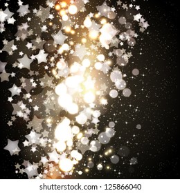 Bright colorful flying stars on a fantastic design background. Vector Illustration.