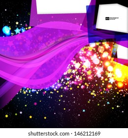 Bright colorful flying stars on a fantastic design background. Vector Illustration.