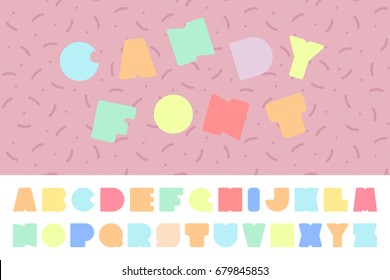 Bright colorful font. Funny english alphabet. Candy latin letters.