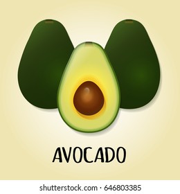 Bright colorful fruit Avocado. Flat icon. Vector illustration. Fresh cartoon avocado isolated. Card, Banner for Market