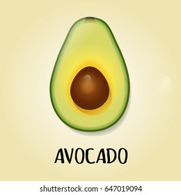 Bright colorful fruit Avocado. Flat icon. Vector illustration. Fresh cartoon avocado isolated. Card, Banner for Market