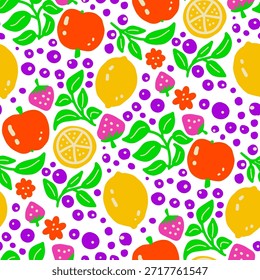 Patrón inconsútil colorido brillante de la fruta con el Sentimiento tropical fresco vibrante del verano