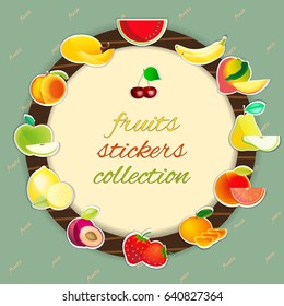 Bright colorful fruits stickers collection. 