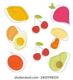 bright colorful fruits and vegetables, for applications and websites, for every taste and shape
