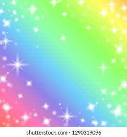 Bright and colorful funny background with stars and light sparkles. Rainbow meme backdrop. Vector illustration for your graphic design.