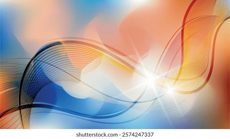 Bright colorful futuristic background. Flashes of light, intertwined wavy lines on the background of mixed colors. Vector.