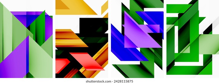 Bright colorful geometric abstract poster background set