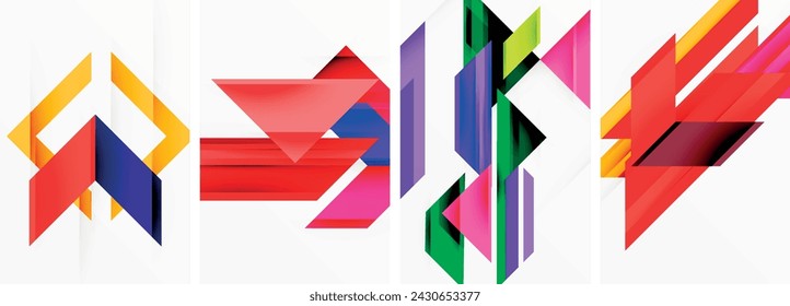 Bright colorful geometric abstract poster background set