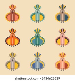 bright colorful geometric parrots vector illustration