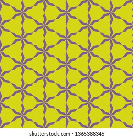 Bright colorful geometric seamless pattern. Simple vector abstract texture with triangular grid, net, mesh. Purple and lime green color. Minimalist funky background. Repeat design for decor, covers