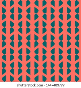 Bright colorful geometric seamless pattern. Simple vector abstract texture. Dark green and coral color. Modern background in traditional ethnic style, folk motif. Funky repeated decorative design