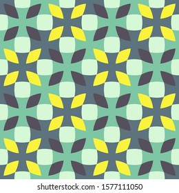 Bright colorful geometric seamless pattern of yellow, green and black rhombuses with smooth edges arranged in a certain order. vector