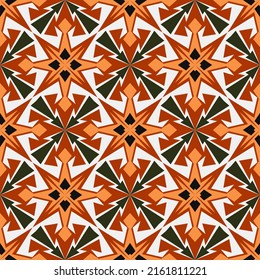 Bright colorful geometric seamless pattern. Gray, black, red, orange polygons and hard-edged shapes are grouped and arranged in a specific order. Vector.
