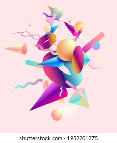 Bright colorful geometric shapes. Abstract modern composition.