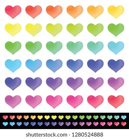 Bright colorful gradient hearts set in a rainbow of assorted colors vector heart icon set