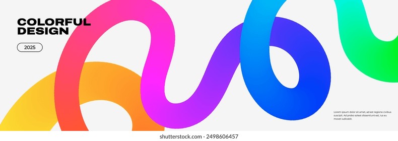 Bright colorful gradient wavy shape. Wide, horizontal abstract geometric background for poster or banner