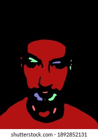 Bright and colorful graffiti stencil face. Young man graffiti stencil face. Vector art.
