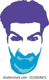 Bright and colorful graffiti stencil face. Young man graffiti stencil face. Vector art.