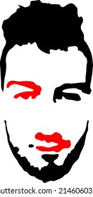 Bright and colorful graffiti stencil face. Young man graffiti stencil face. Vector art.