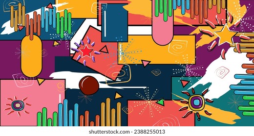 Bright and colorful graffiti vector abstract background with some pop art style. Graffiti street art seamless retro pattern hand drawn.