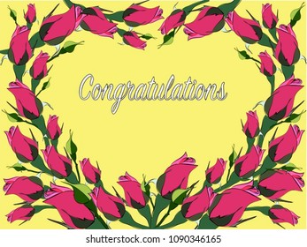 bright, colorful greeting cards of pink rosebuds, laid out in the form of heart. congratulations for different holidays
