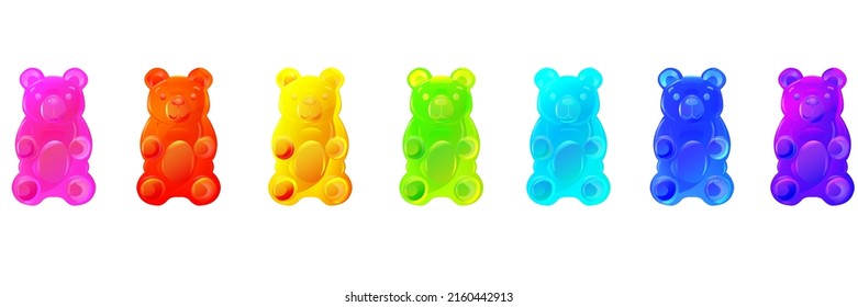 Bright colorful gummy bears jelly candy set. Yummy sweet realistic vector isolated illustration. 