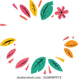 Bright and colorful hand-drawn leaf wreath design. Perfect for seasonal decorations, nature-themed crafts, autumn elements, and eco-friendly concepts