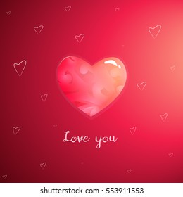 Bright colorful heart for your banner, design on red background. Card with heart for Valentines day. Vector illustration